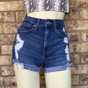 Express performance stretch shortie high rise/waist shorts sz 00 roll cuff‎